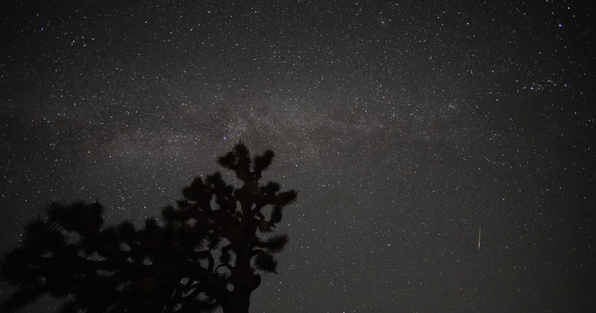 A Perseid meteor streaking across a dark star-filled sky